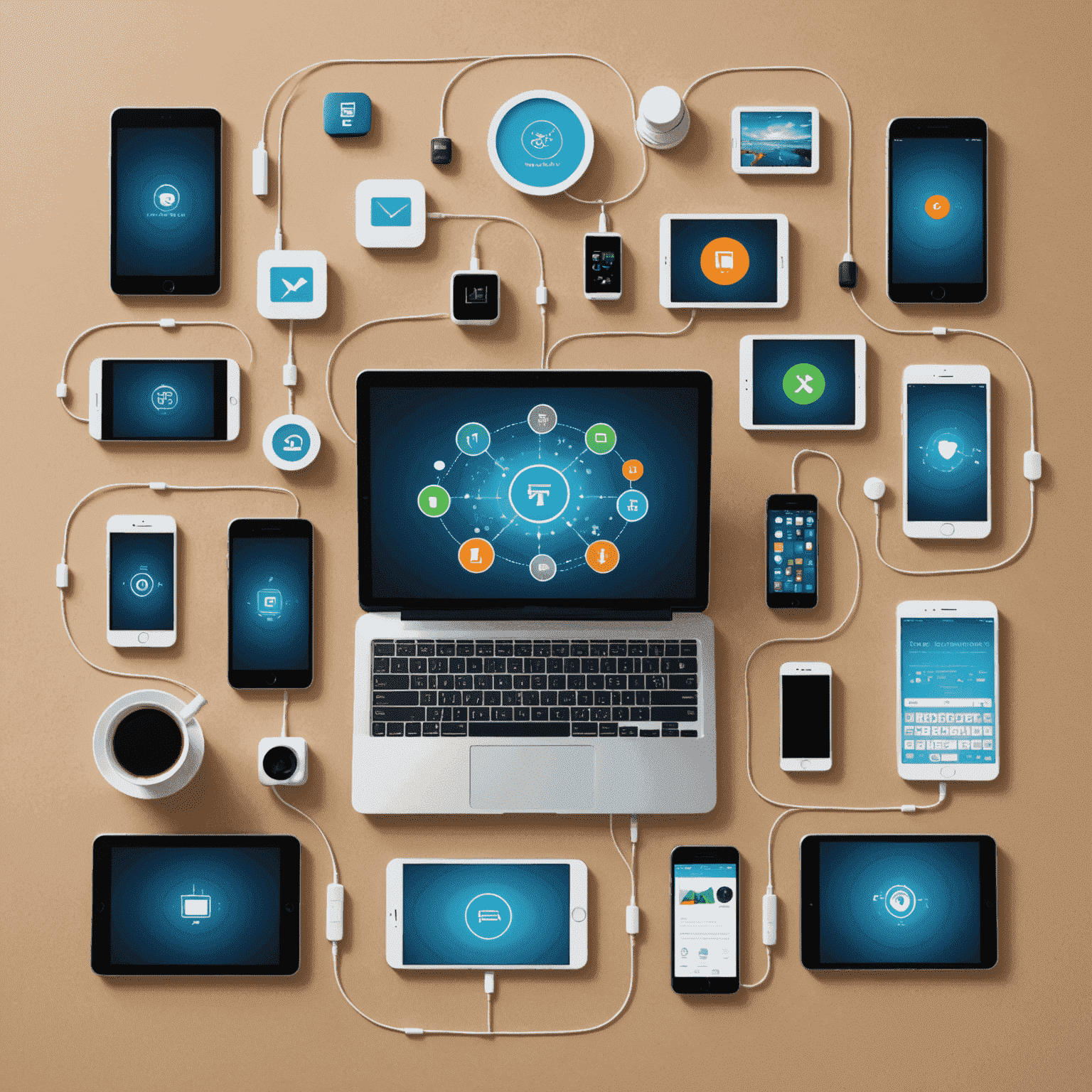 A collage showcasing various digital services and smart devices, representing the simplification of daily tasks through technology. The image includes smartphones, tablets, and laptops displaying different apps and online platforms, with a subtle overlay of connected dots symbolizing digital connectivity.
