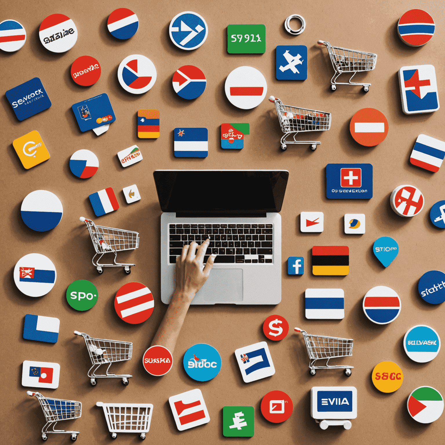 A collage showing various Slovak e-commerce platforms, online shopping carts, and digital payment methods, representing the landscape of online shopping in Slovakia