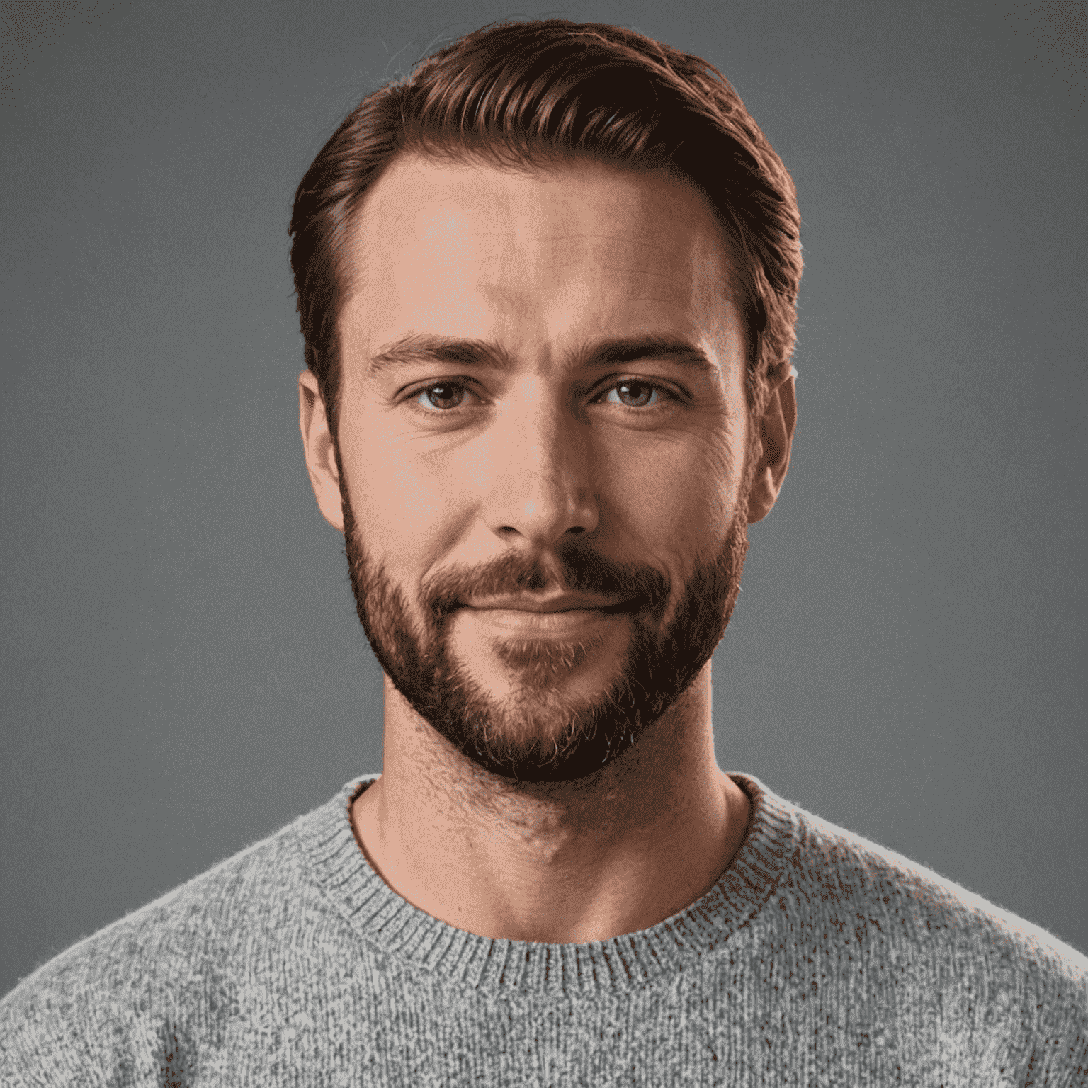 Portrait of Martin Horvath, a man in his late 30s with a neatly trimmed beard and friendly eyes. He's wearing a light gray sweater and has a subtle smile.