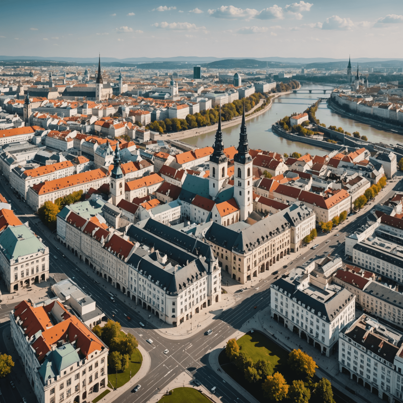 A modern cityscape of Bratislava with digital overlays representing e-government and smart city solutions. The image showcases sleek, minimalist design with muted colors.