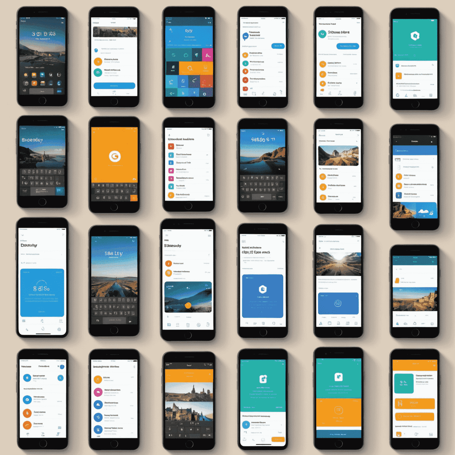 Collage of smartphone screens showing various Etipos digital services for daily tasks