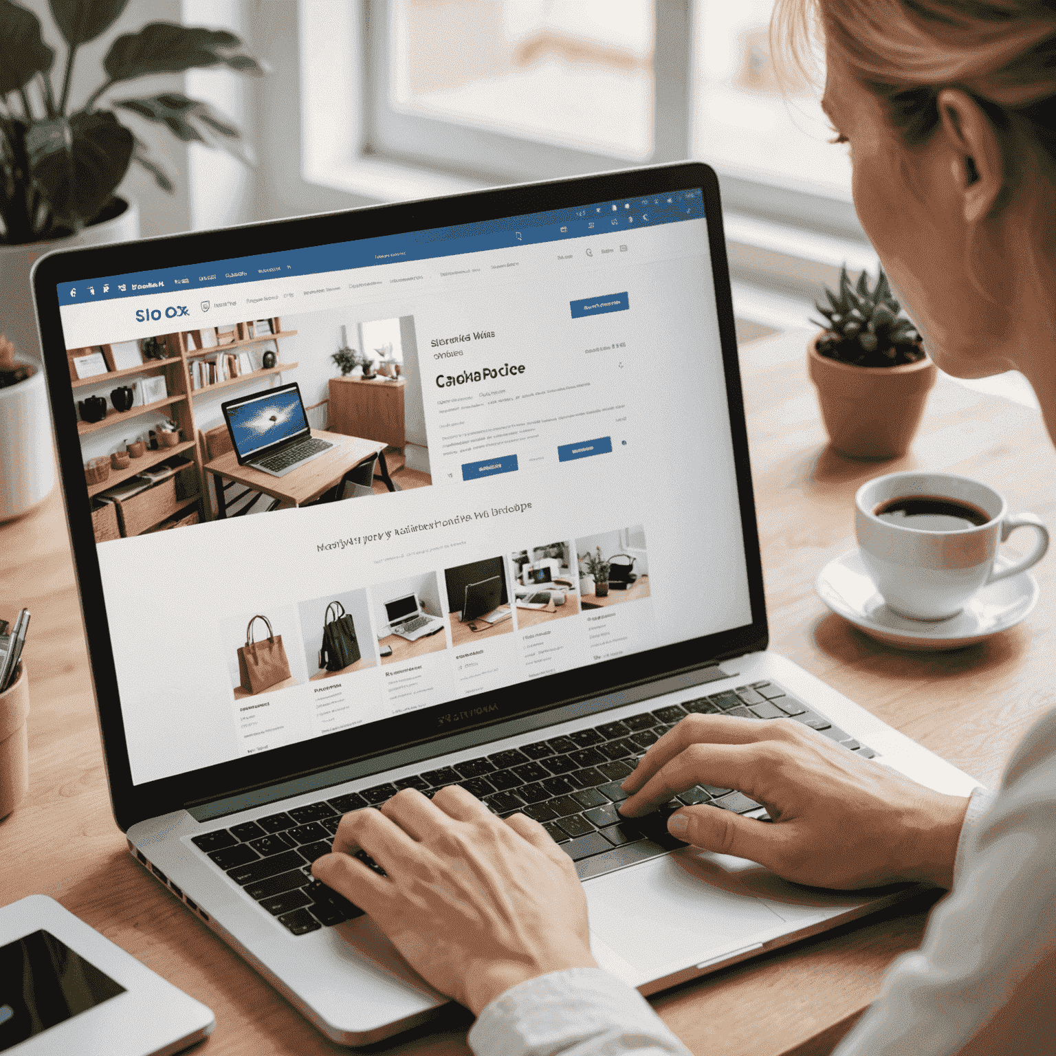 Person using laptop for online shopping with Slovak e-commerce websites visible